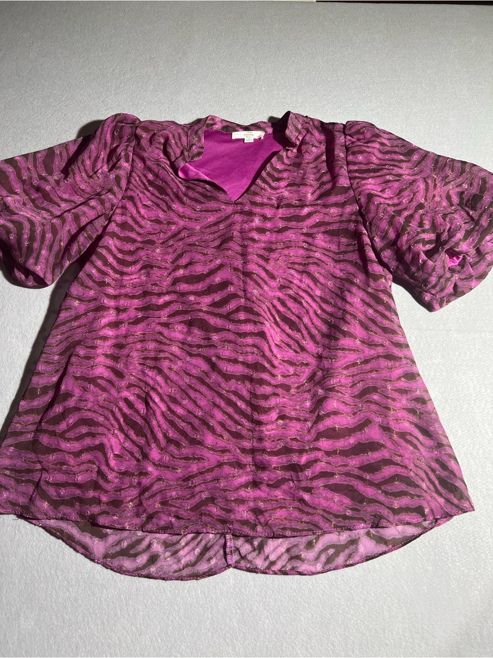 Entro women’s Pink Zebra Print Puff Sleeve Blouse